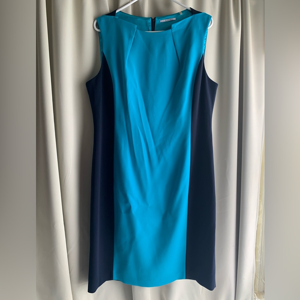 Tahari Size 16 Teal/Navy Sleeveless Lined Dress NWOT